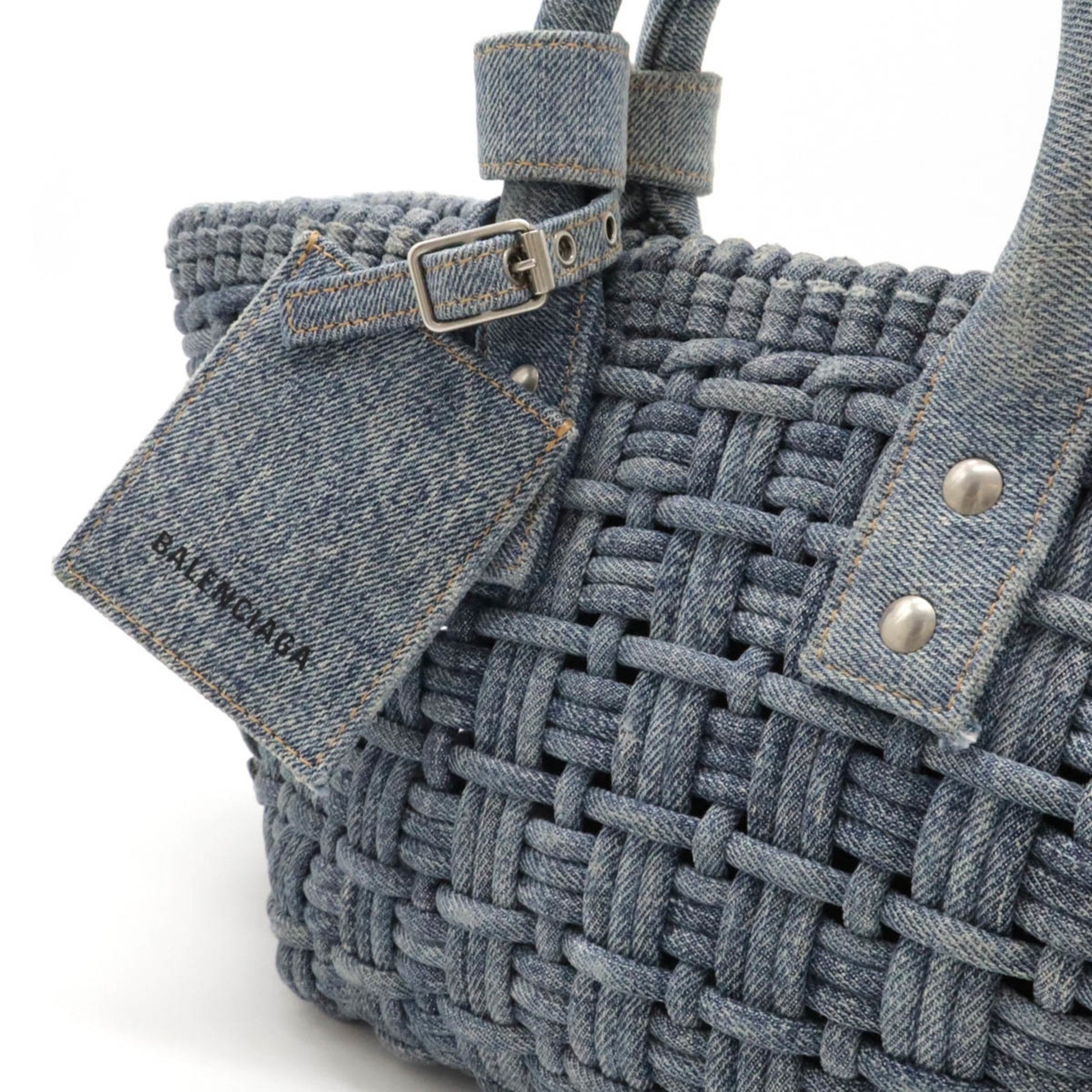 Balenciaga Bistro Basket, Blue, Denim - Jeans, handbag