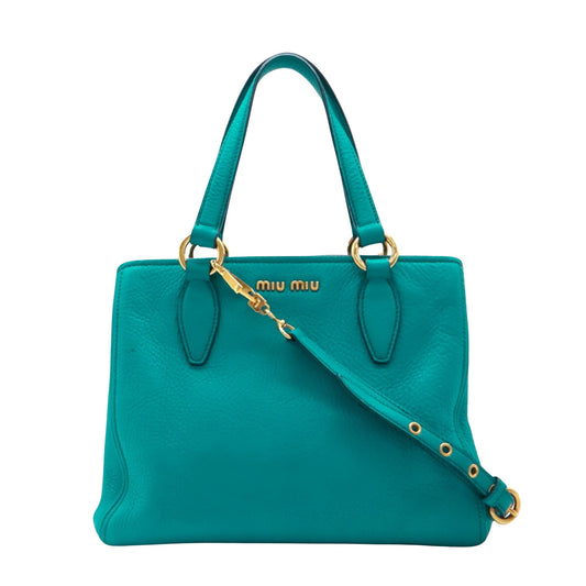 Miu Miu Vitello, Turquoise, Leather, handbag