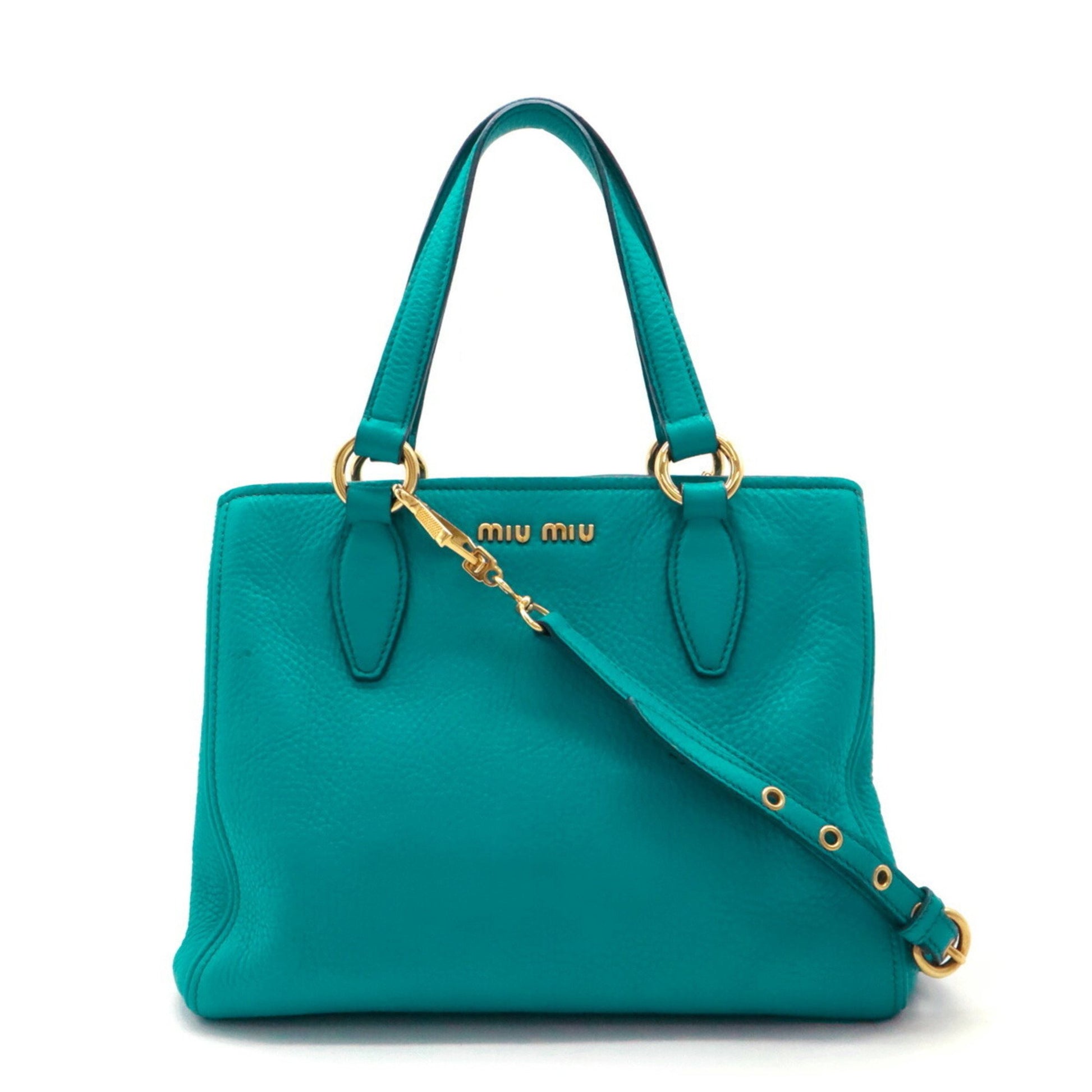 Miu Miu Vitello, Turquoise, Leather, handbag