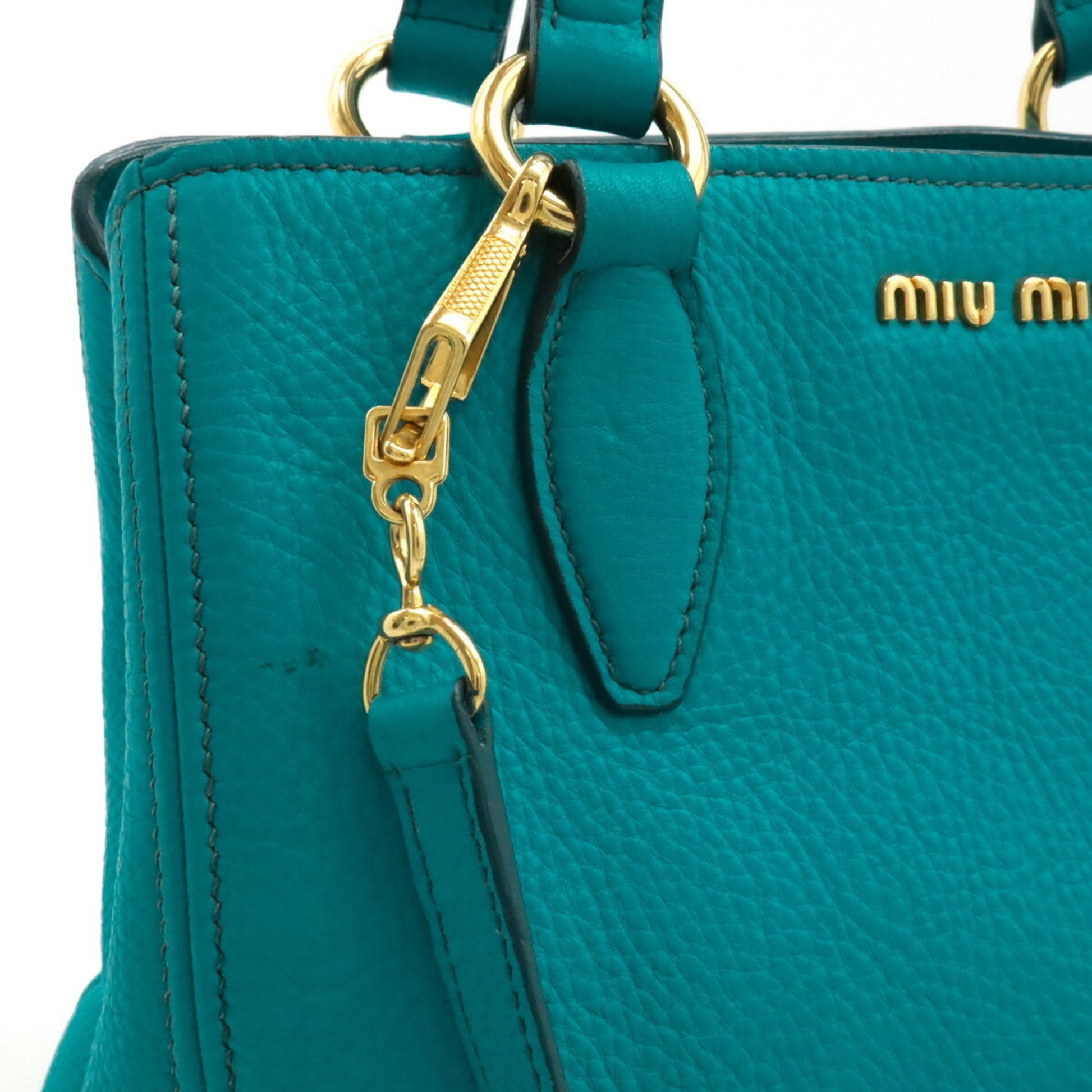 Miu Miu Vitello, Turquoise, Leather, handbag