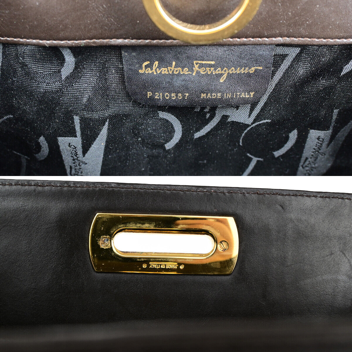 Salvatore Ferragamo Gancini, Black, Leather, shoulder