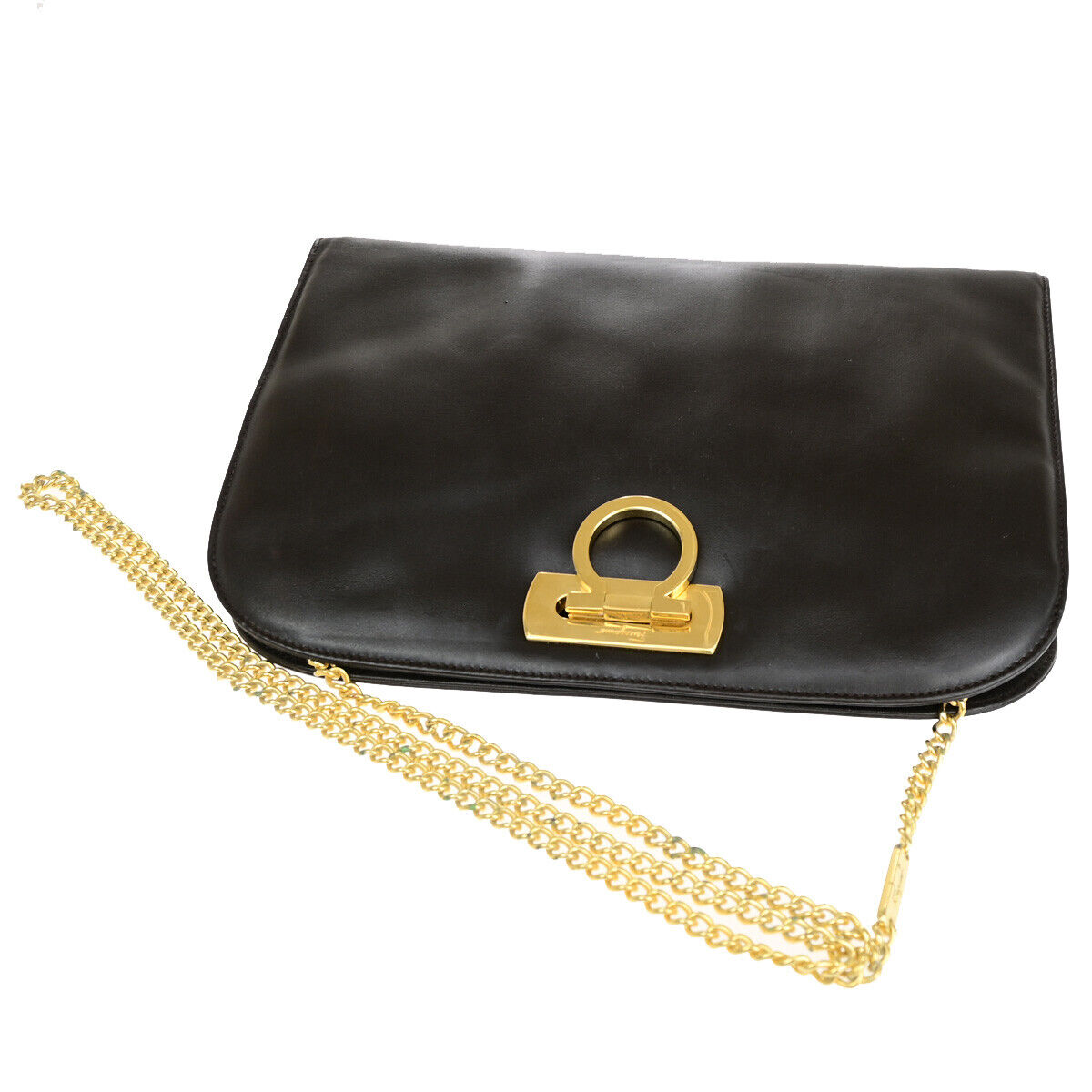 Salvatore Ferragamo Gancini, Black, Leather, shoulder