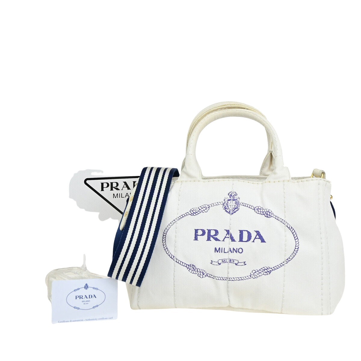 Prada Canapa, White, Canvas, handbag