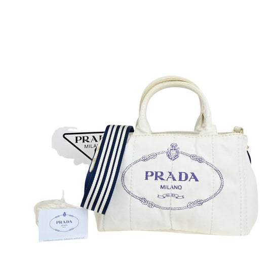 Prada Canapa, White, Canvas, handbag