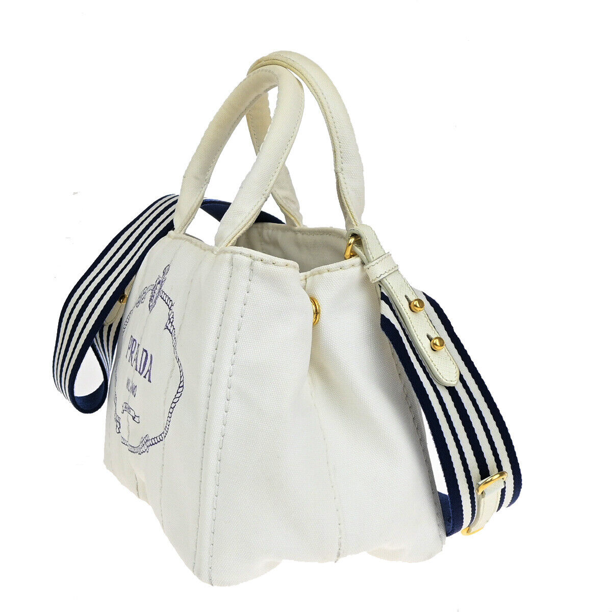 Prada Canapa, White, Canvas, handbag