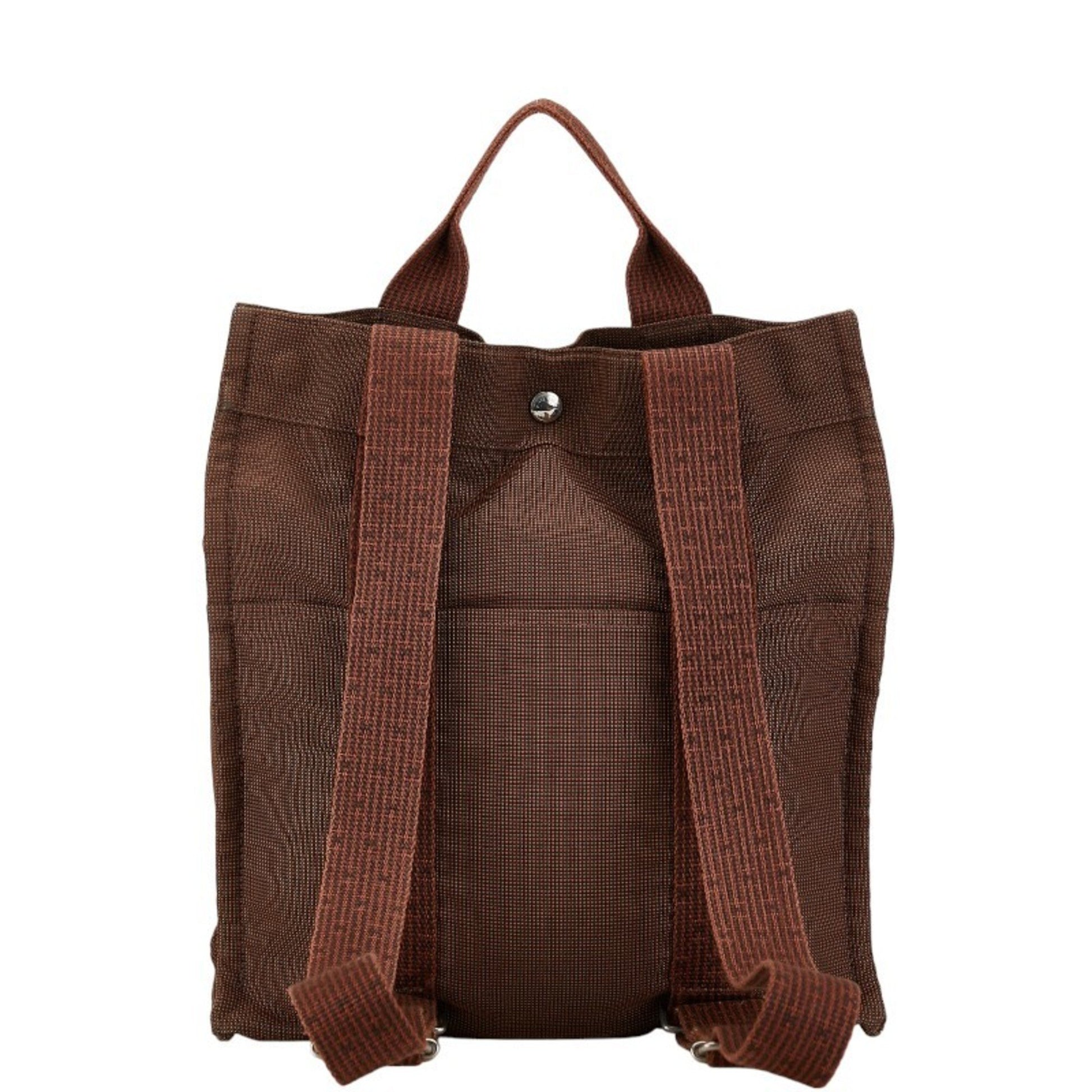 Hermès Herline, Brown, Canvas, backpack