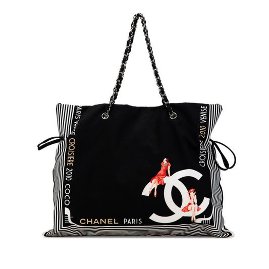 Chanel Coco Mark, Black, Canvas, tote