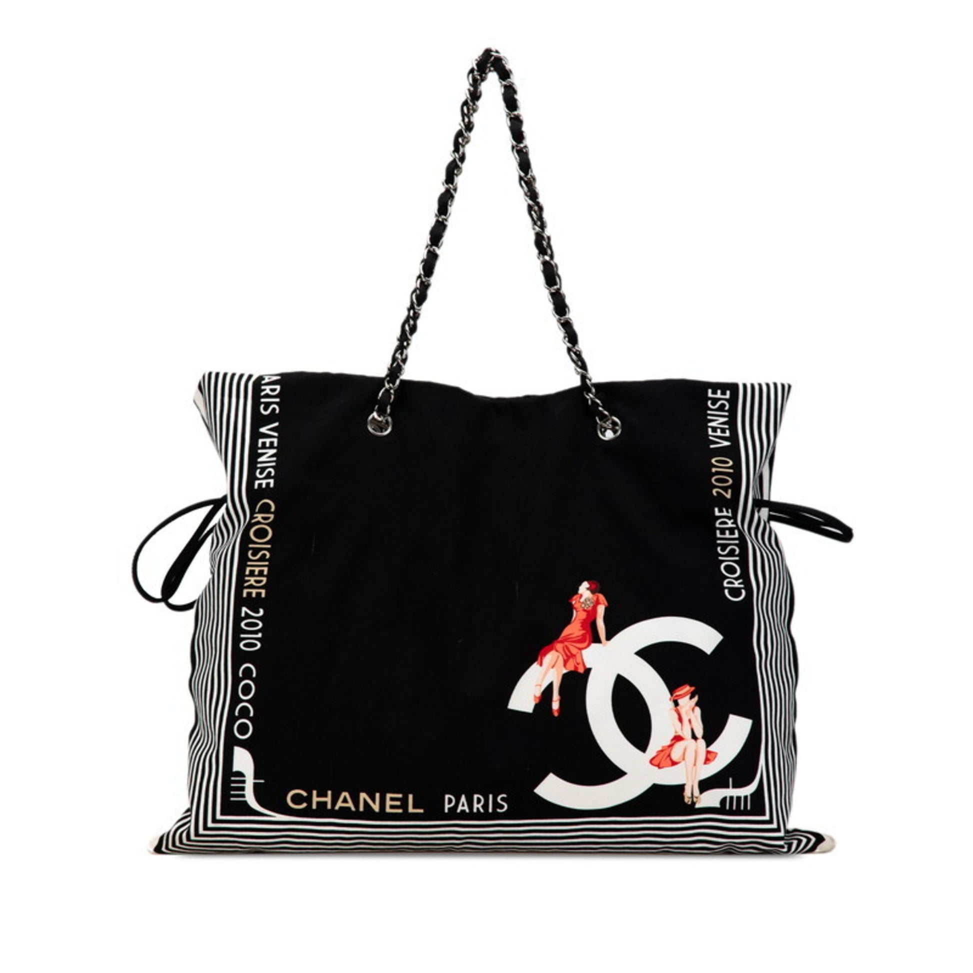 Chanel Coco Mark, Black, Canvas, tote