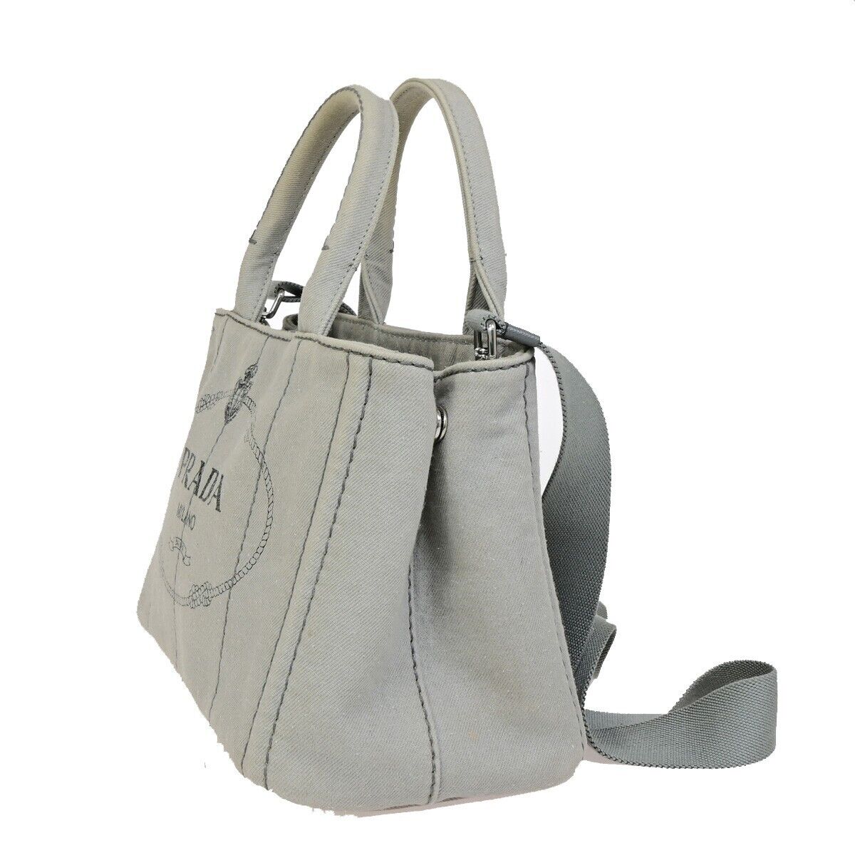 Prada Canapa, Grey, Canvas, handbag