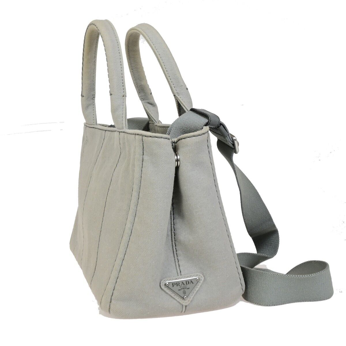 Prada Canapa, Grey, Canvas, handbag