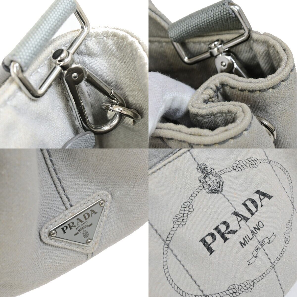 Prada Canapa, Grey, Canvas, handbag