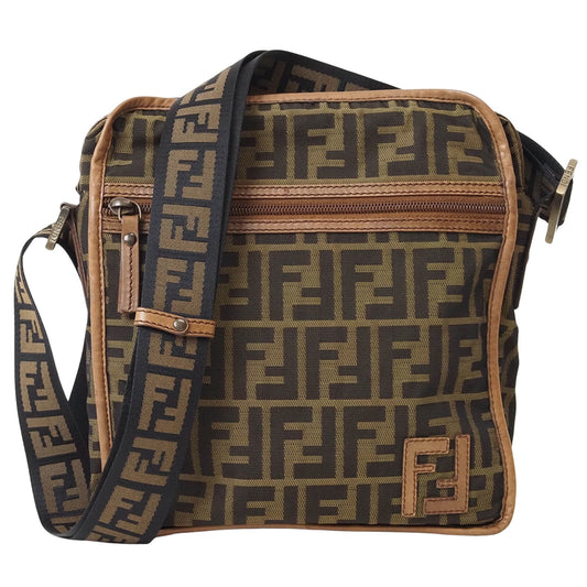 Fendi Zucca, Brown, Canvas, shoulder