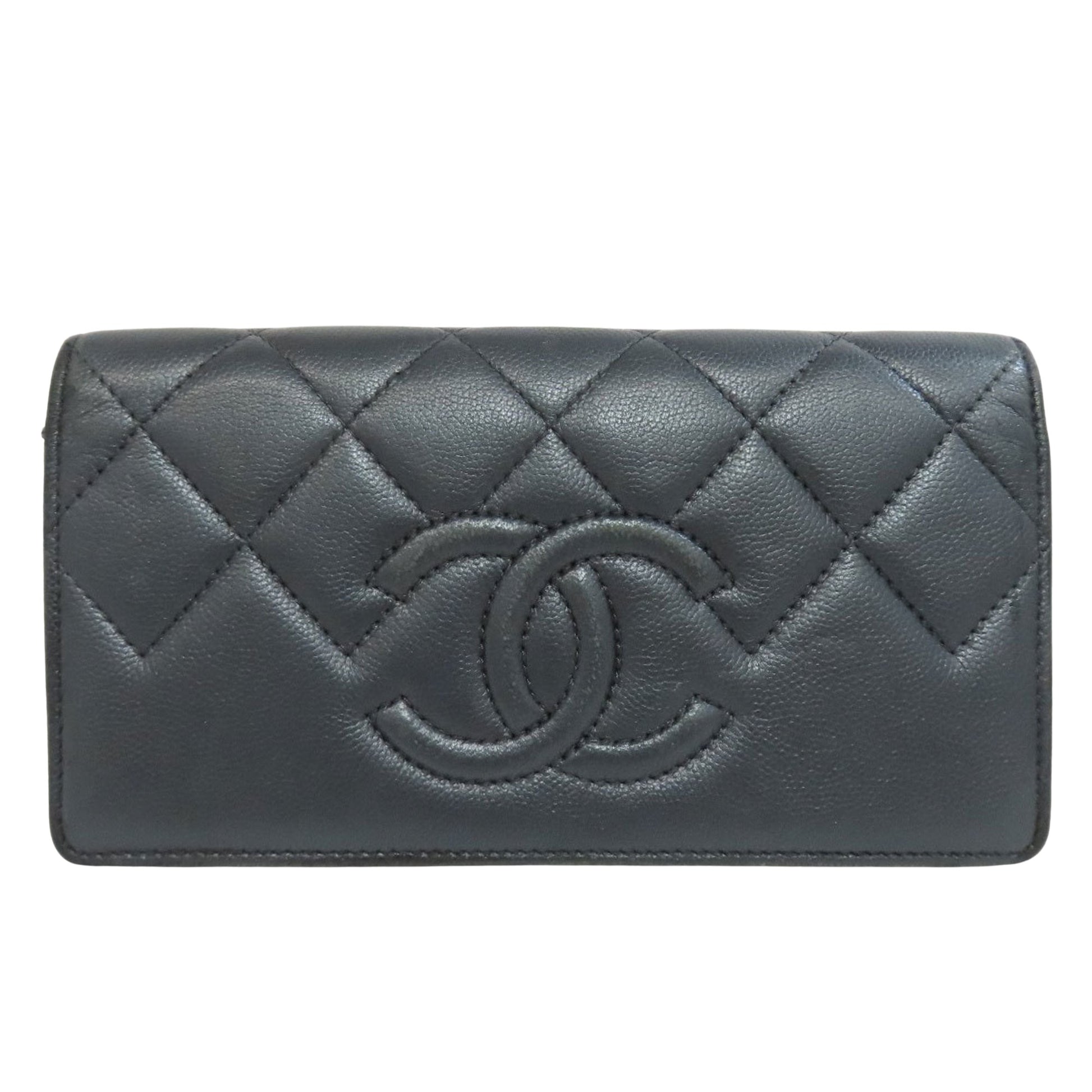 Chanel Coco Mark, Grey, Leather, wallet