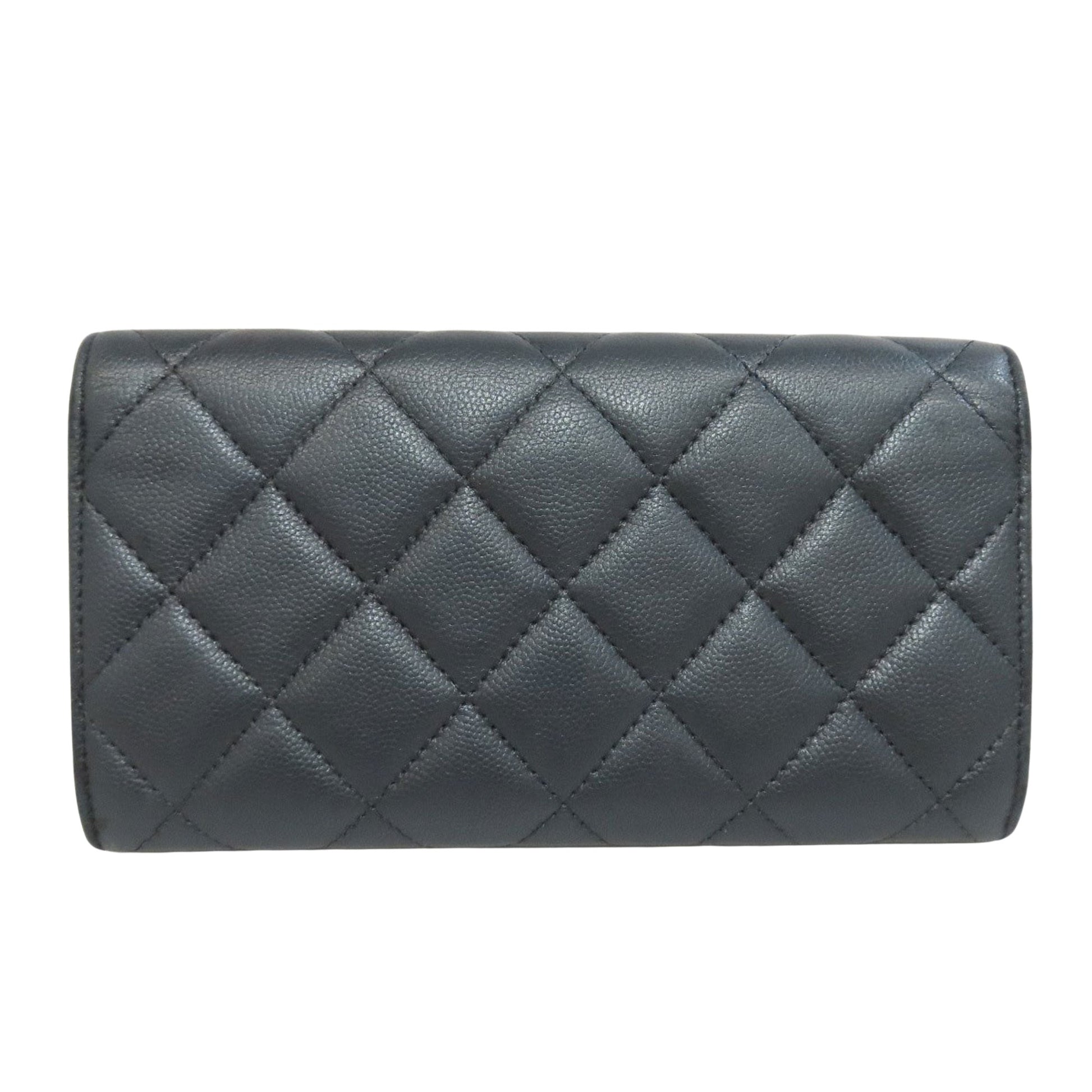 Chanel Coco Mark, Grey, Leather, wallet