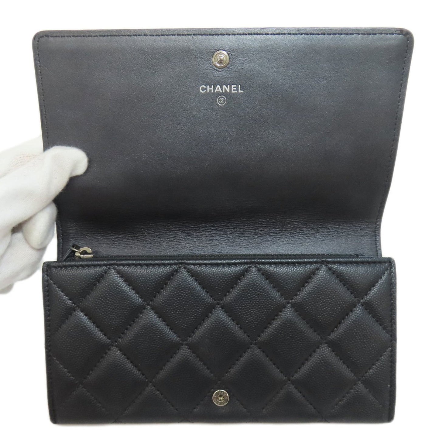 Chanel Coco Mark, Grey, Leather, wallet