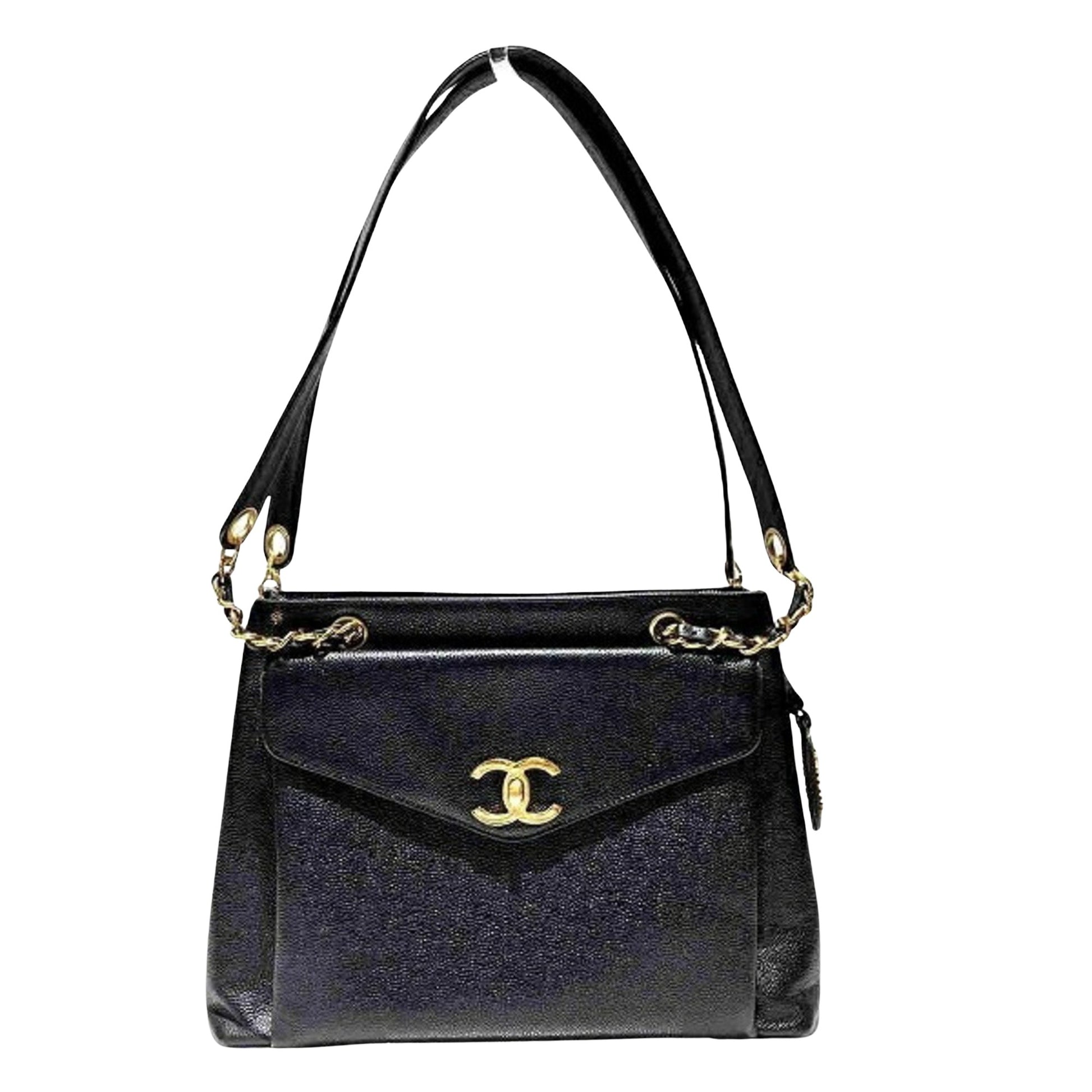 Chanel Coco Mark, Black, Leather, shoulder