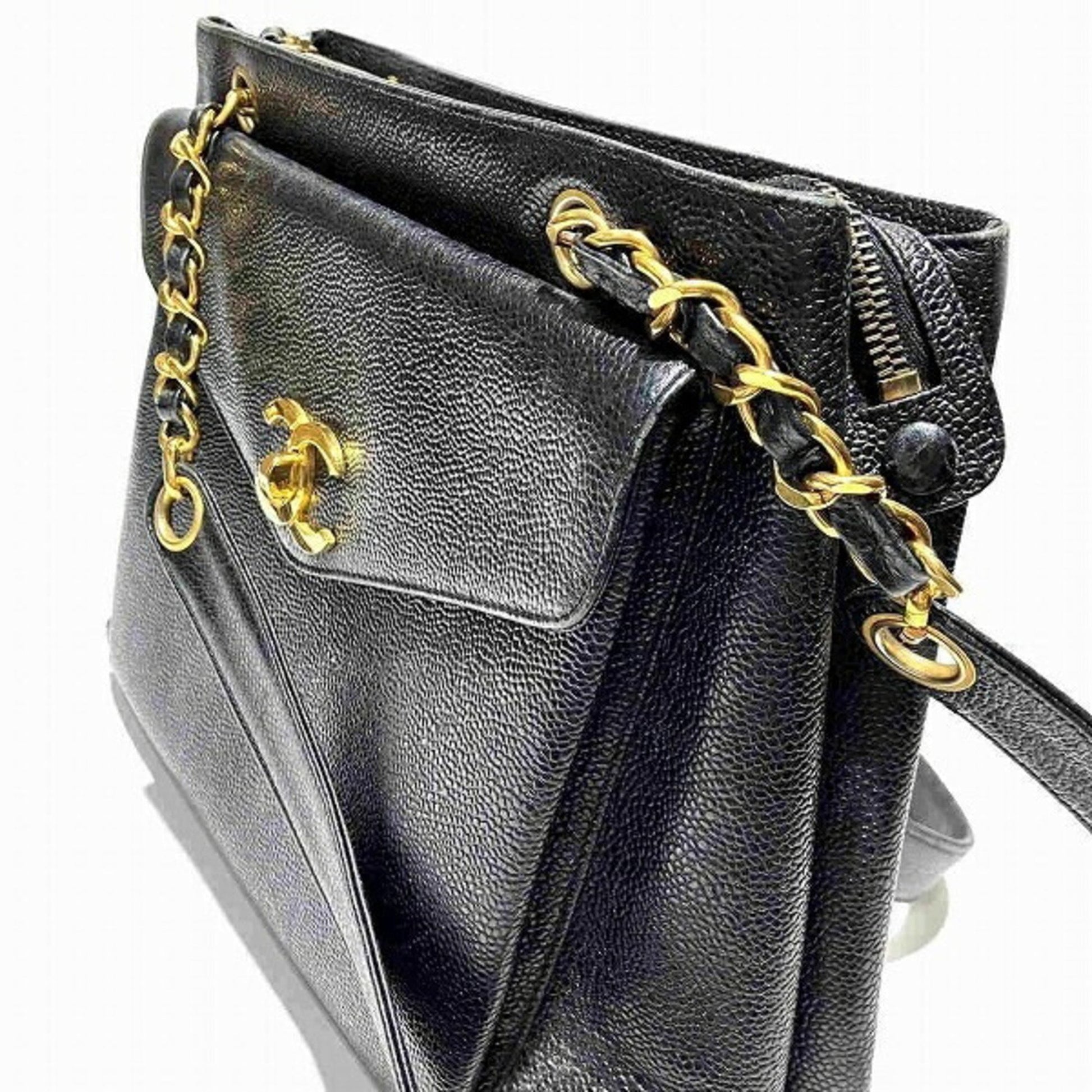 Chanel Coco Mark, Black, Leather, shoulder