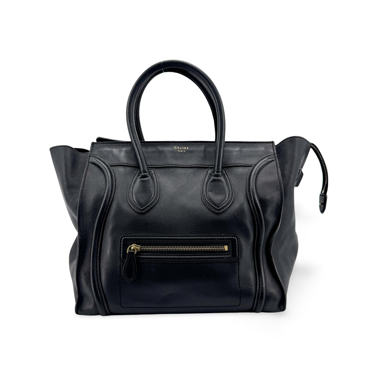 Celine Luggage Embossed Leather, Black, Leather, Handbag