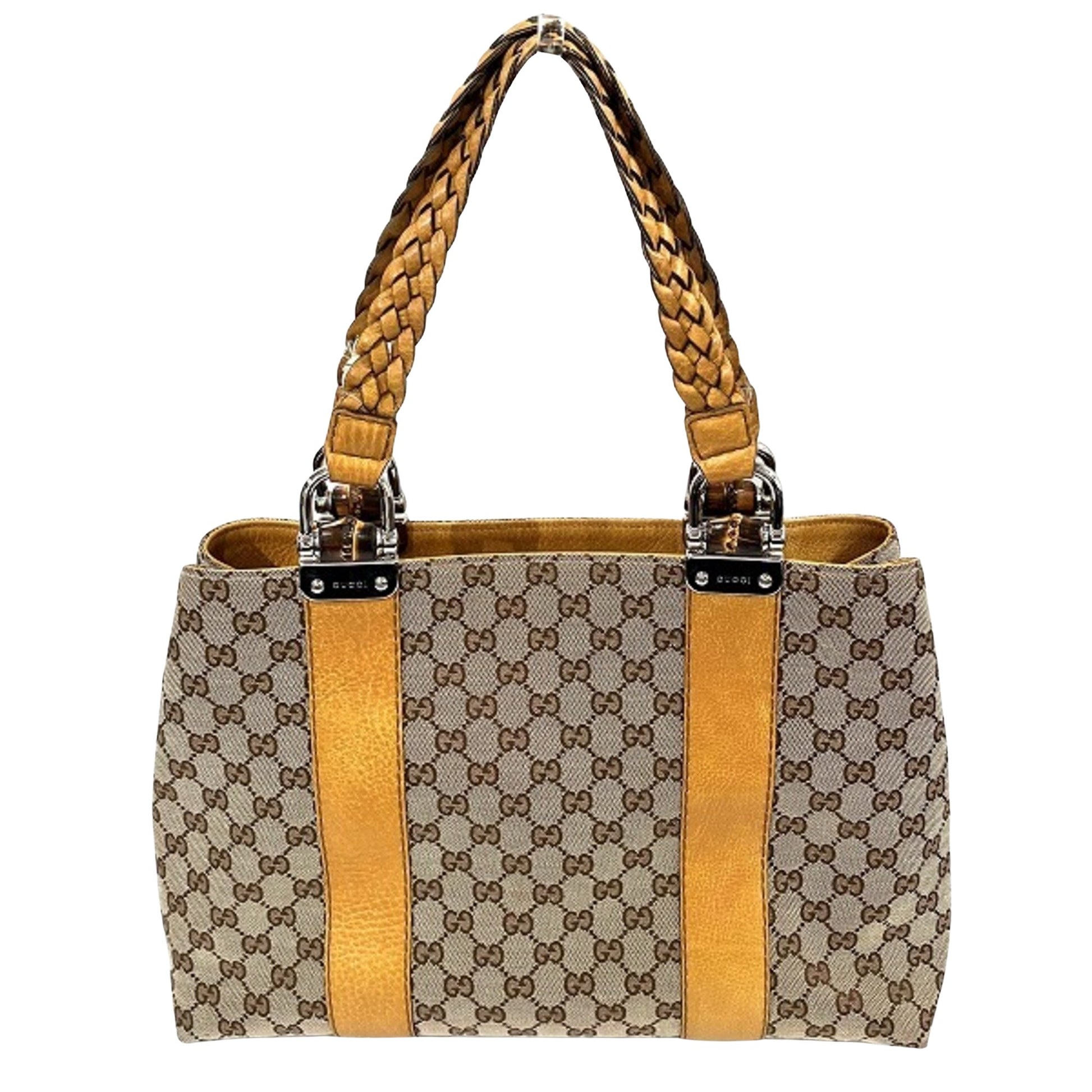 Gucci Bamboo, Beige, Canvas, tote