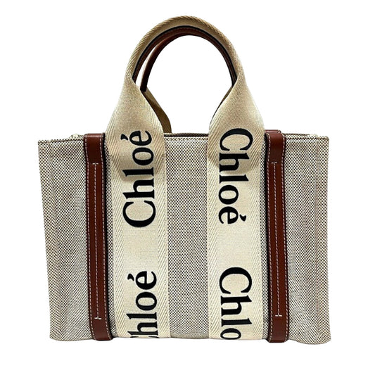 Chloé Woody, Beige, Canvas, handbag