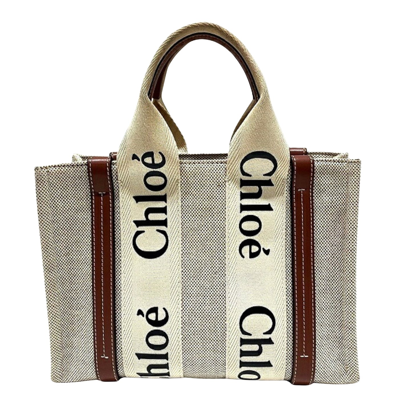 Chloé Woody, Beige, Canvas, handbag