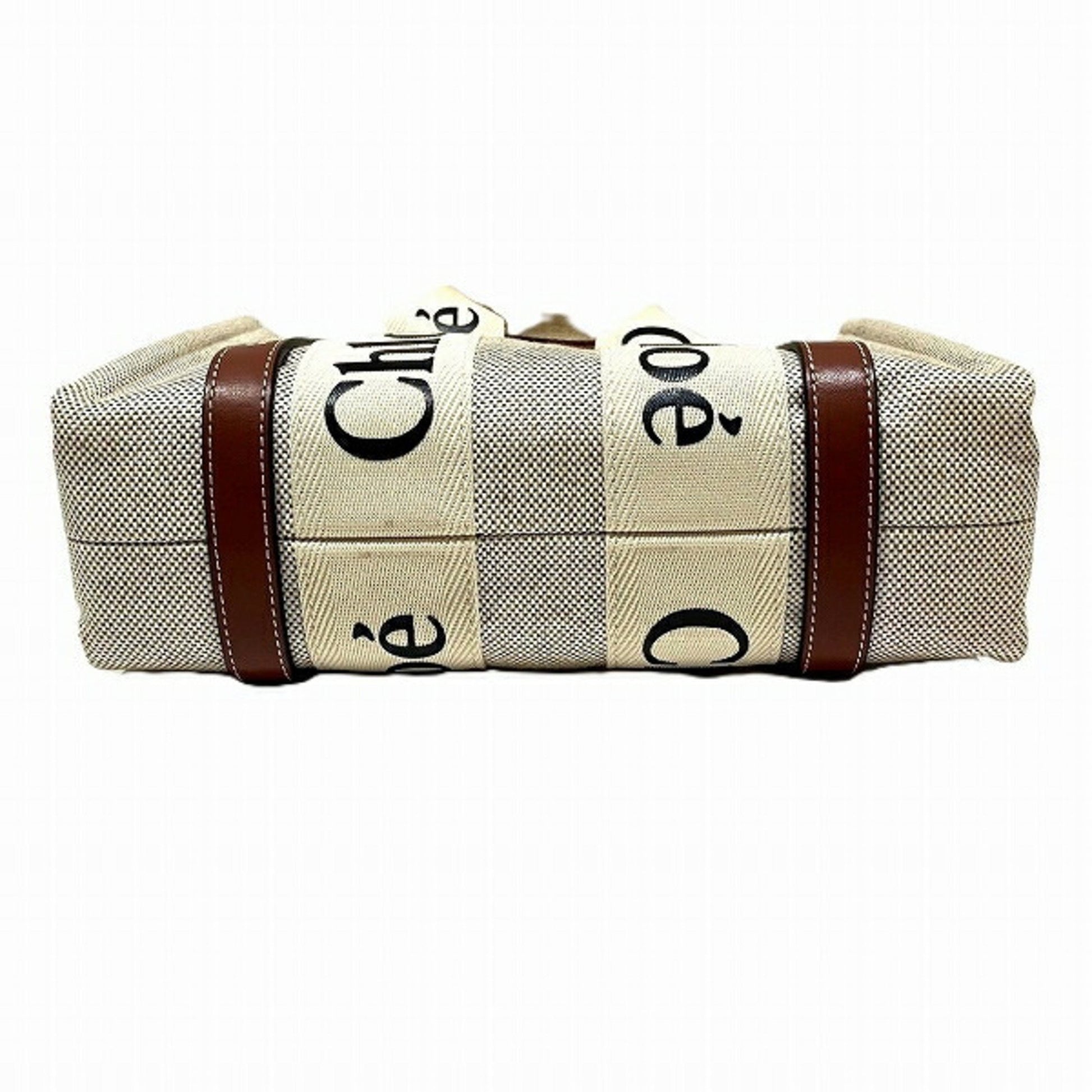 Chloé Woody, Beige, Canvas, handbag