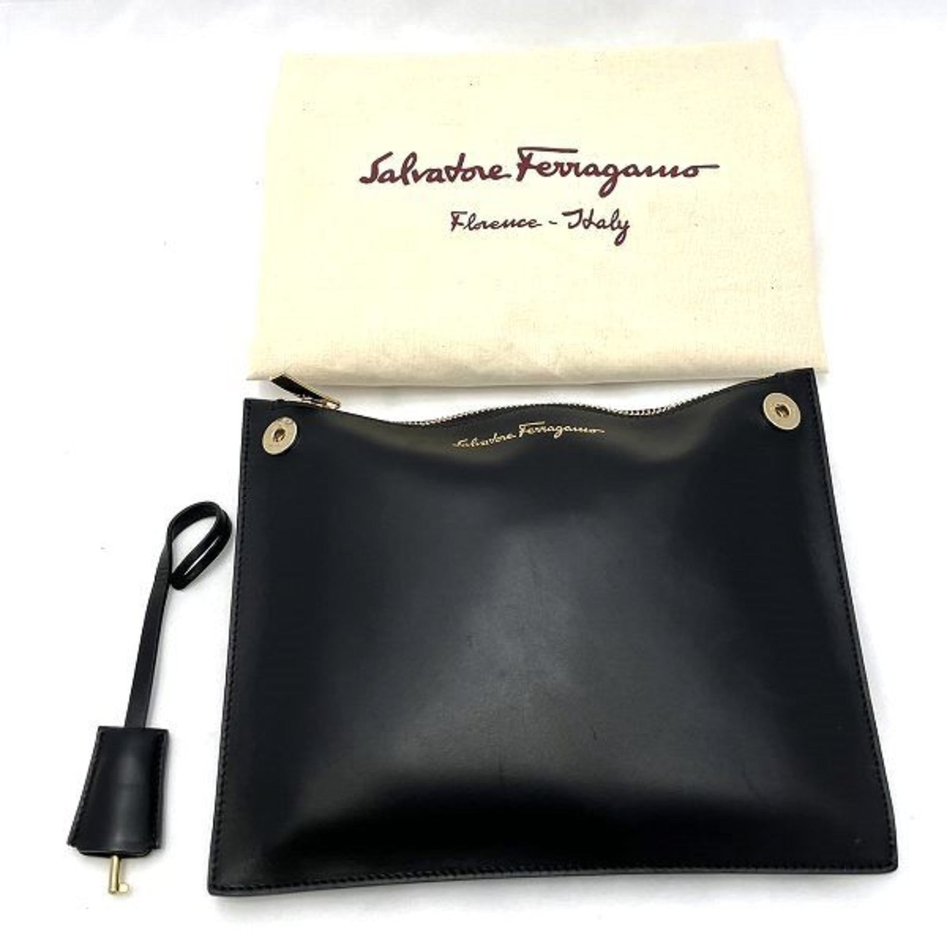 Salvatore Ferragamo Gancini, Black, Leather, handbag