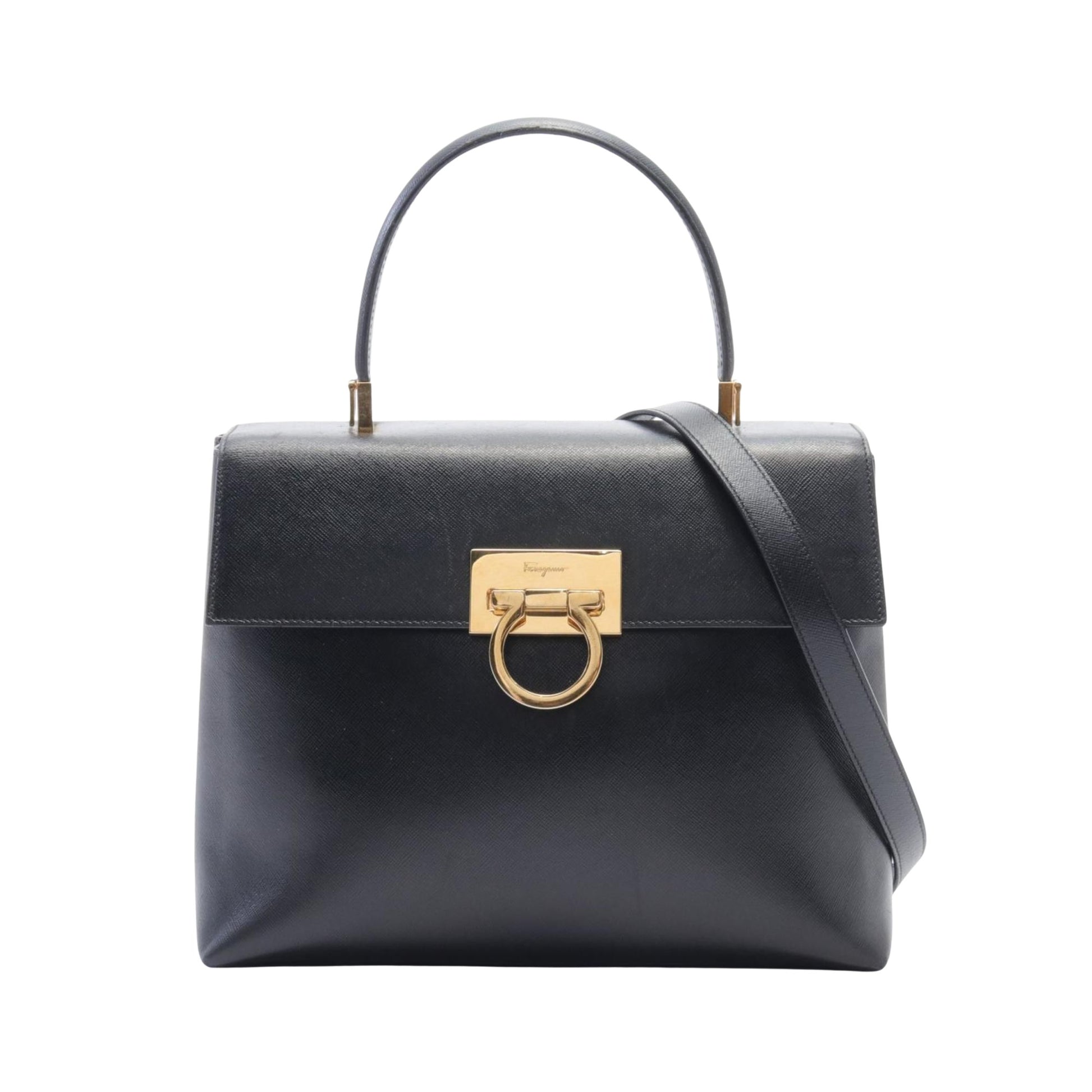 Salvatore Ferragamo Gancini, Black, Leather, handbag