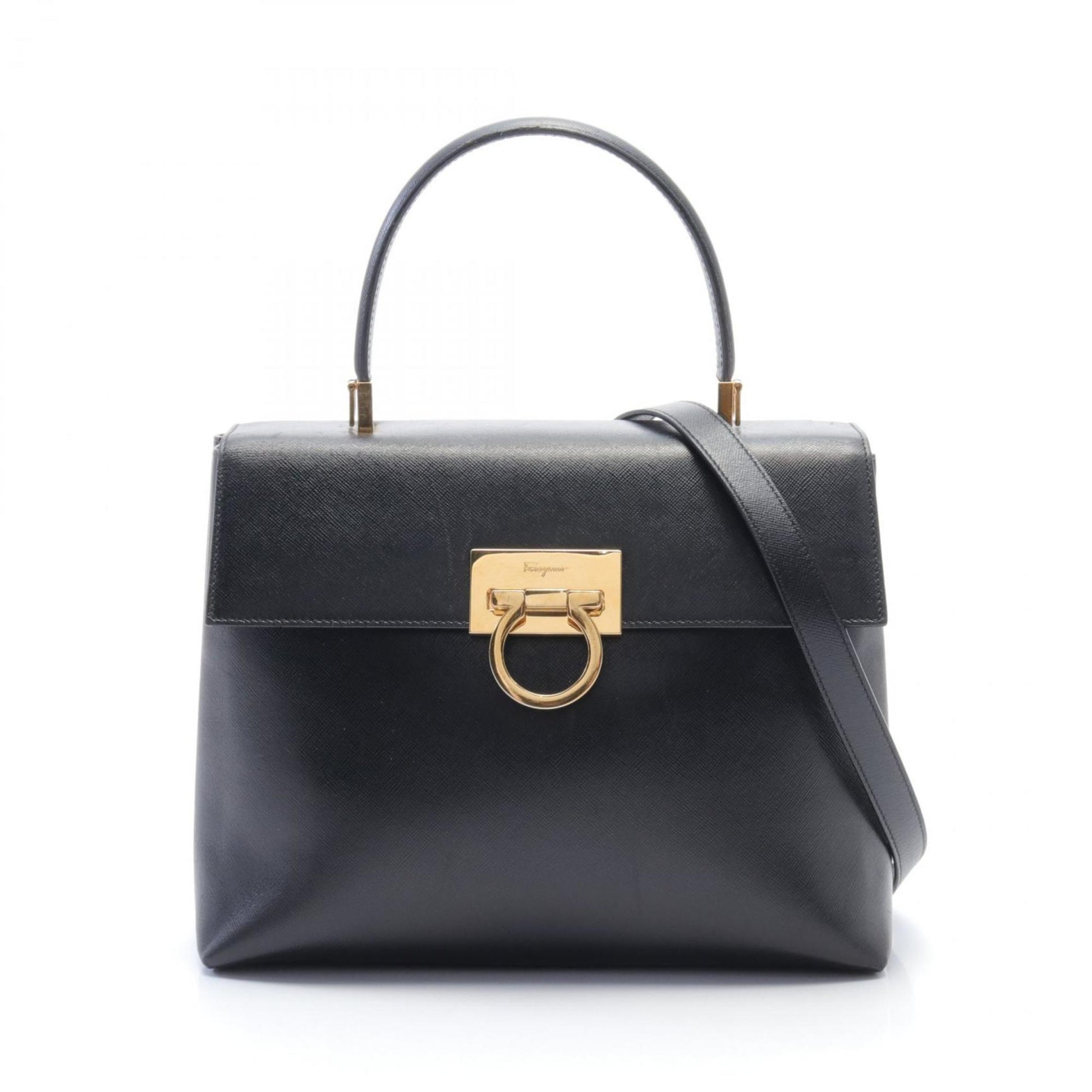 Salvatore Ferragamo Gancini, Black, Leather, handbag