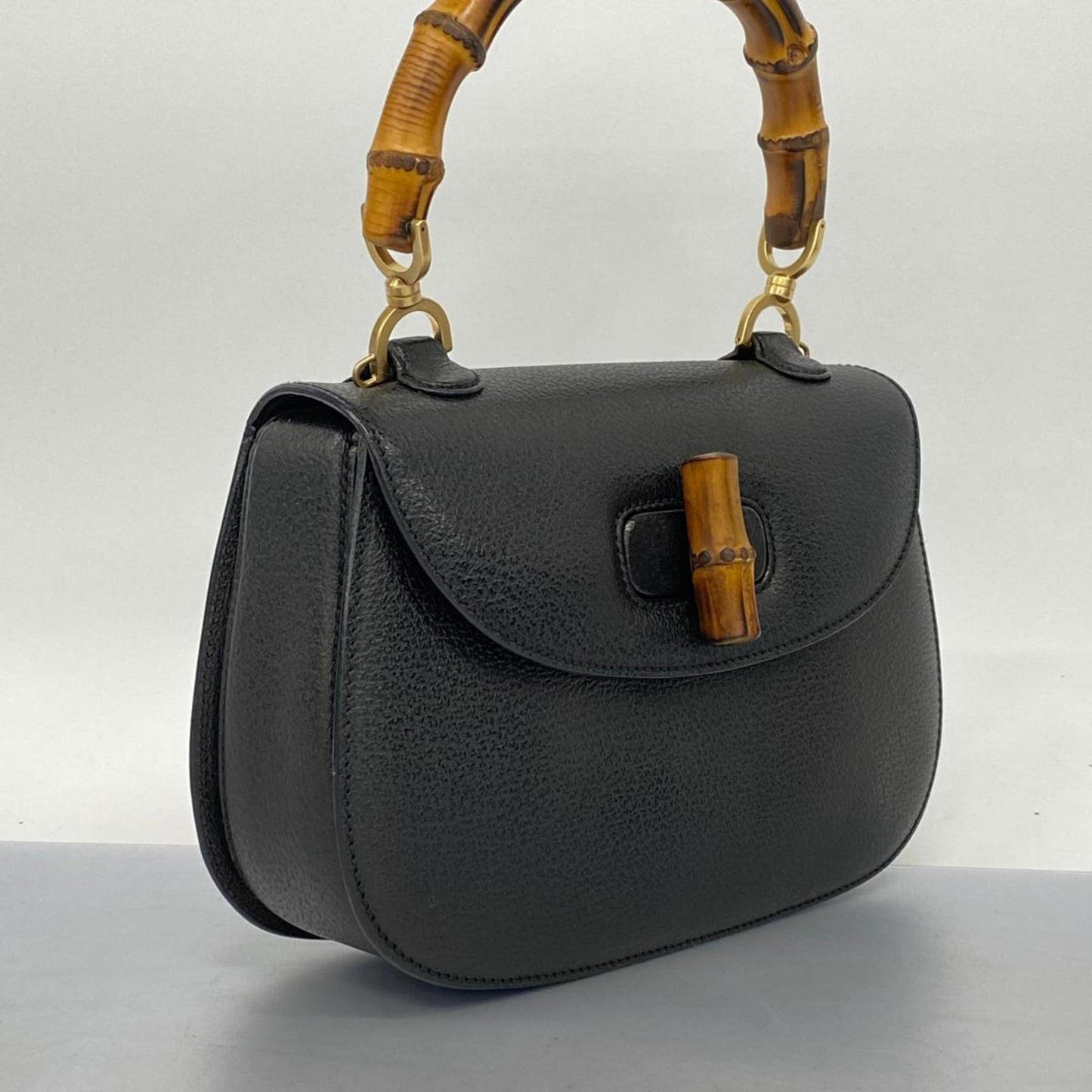 Gucci Bamboo, Black, Leather, handbag