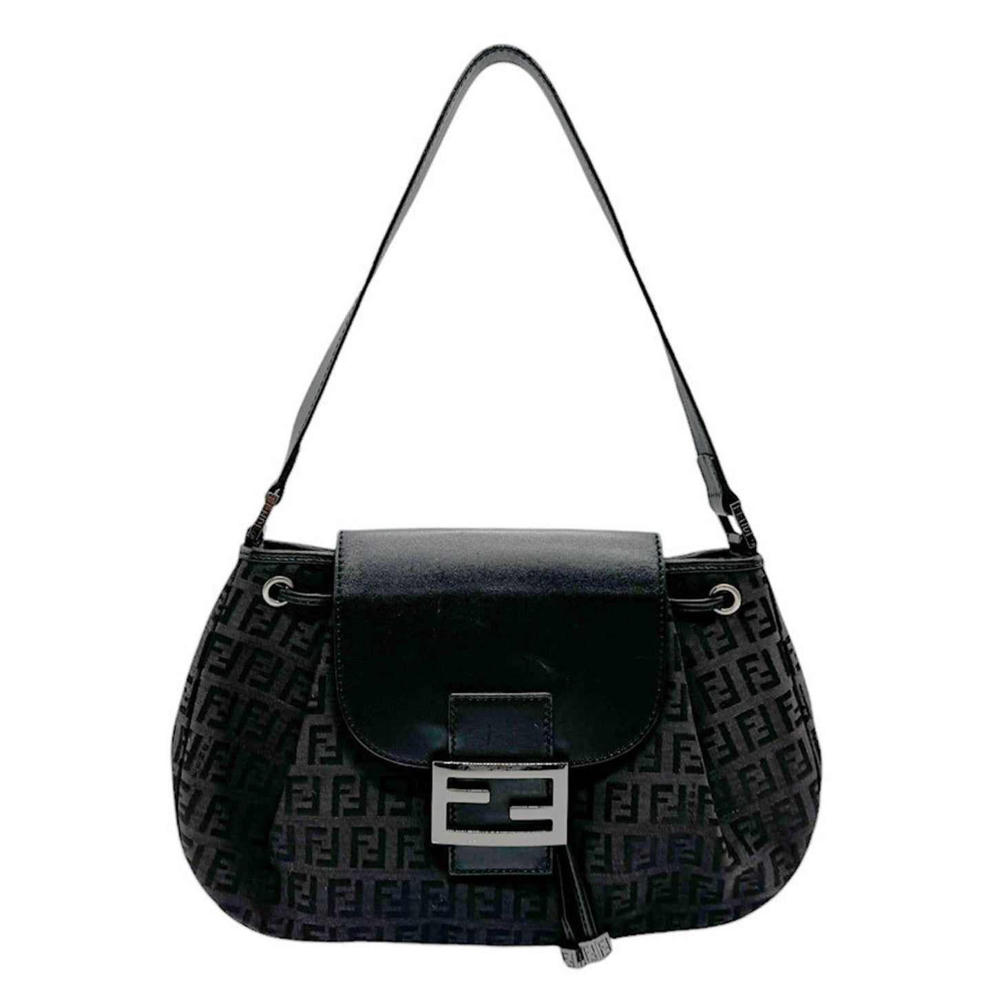 Fendi Zucchino, Black, Canvas, shoulder