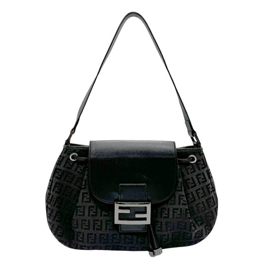 Fendi Zucchino, Black, Canvas, shoulder