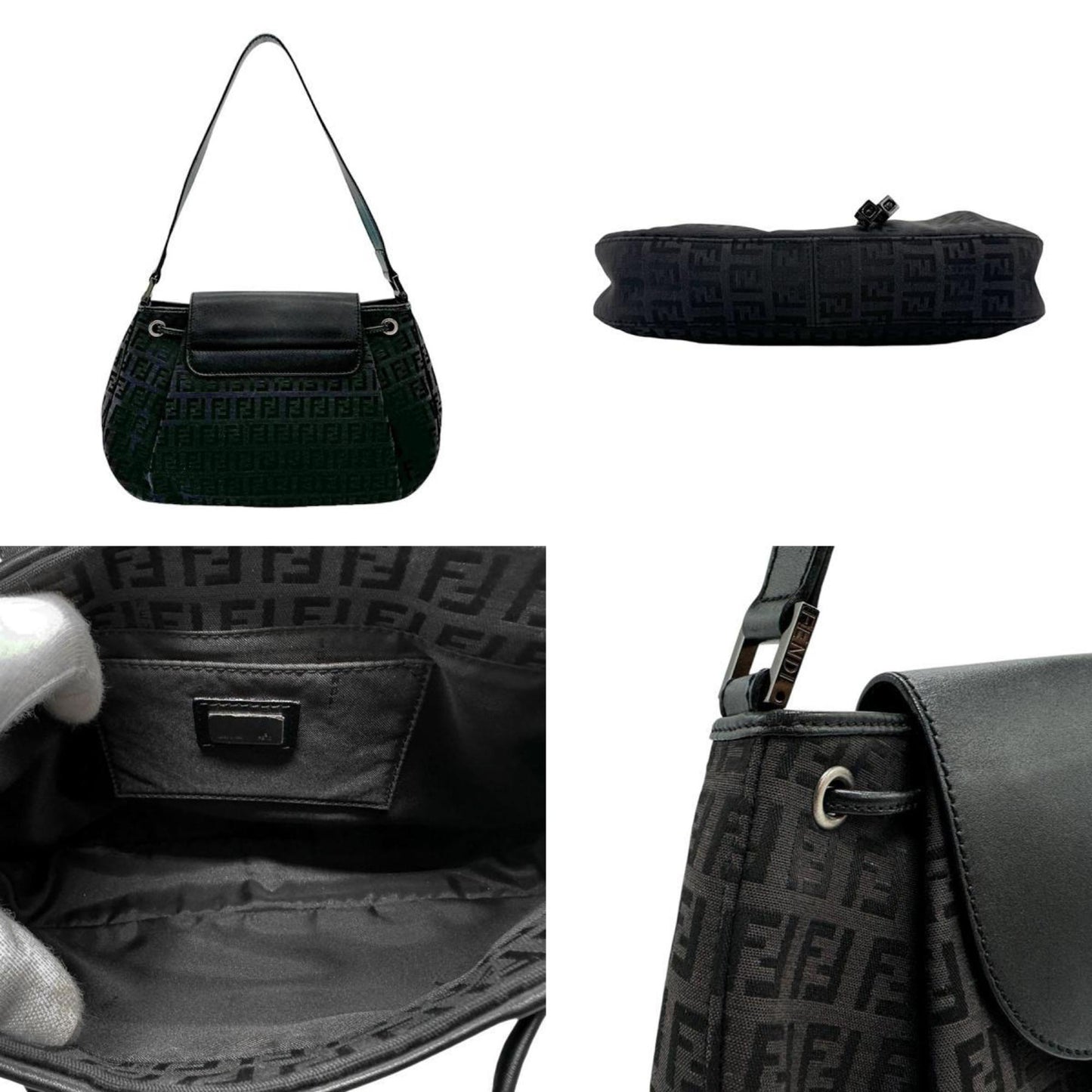 Fendi Zucchino, Black, Canvas, shoulder