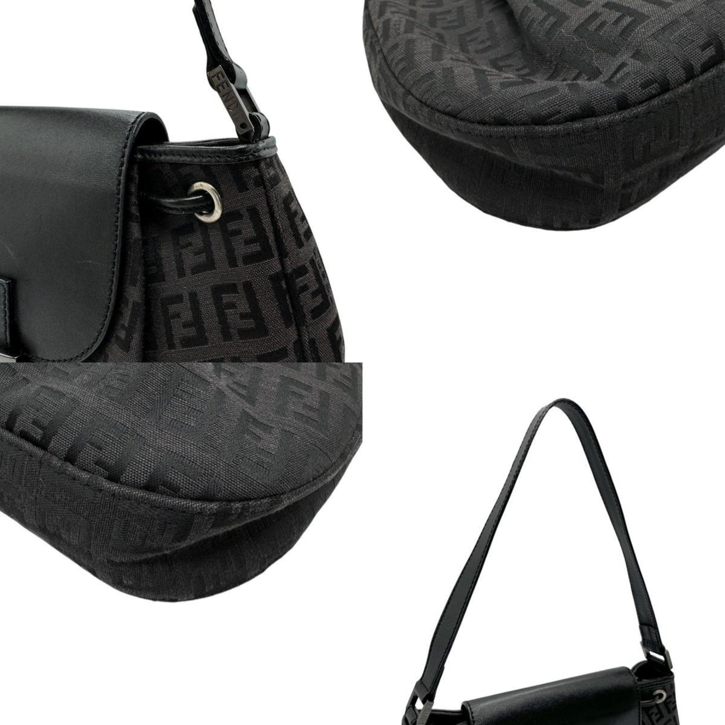 Fendi Zucchino, Black, Canvas, shoulder