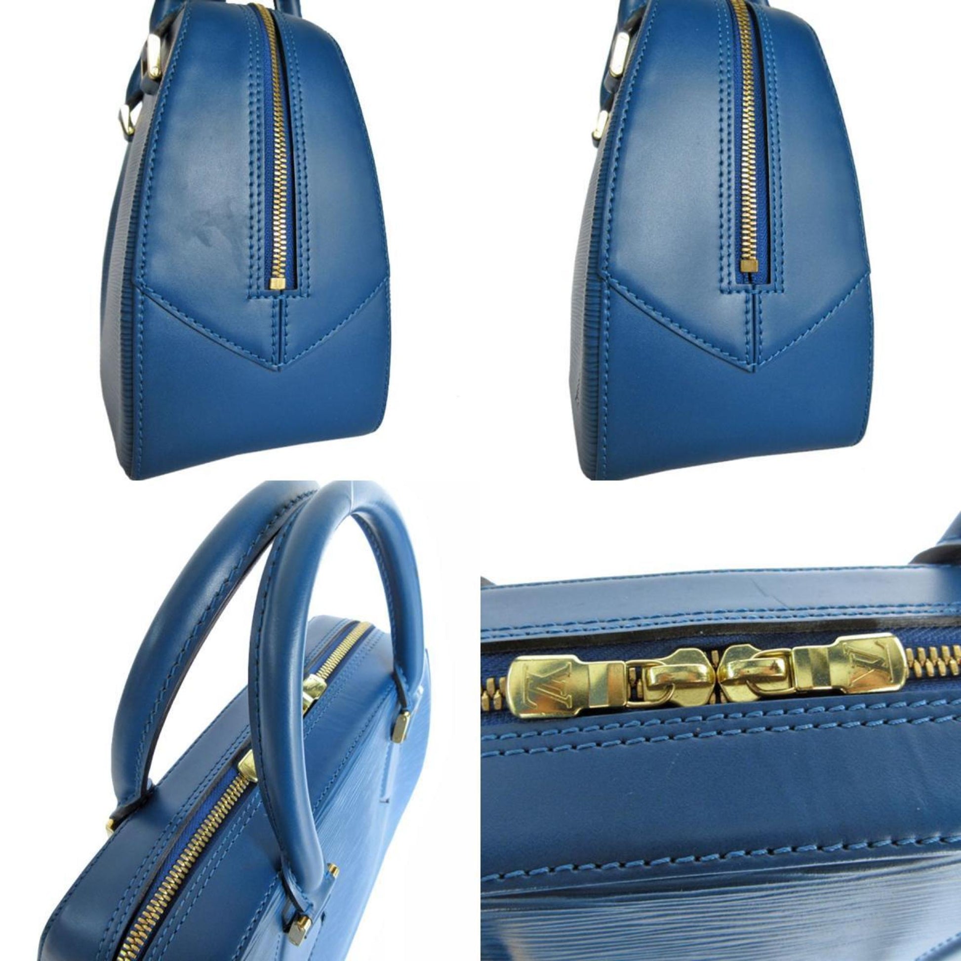 Louis Vuitton Sablon, Blue, Leather, handbag