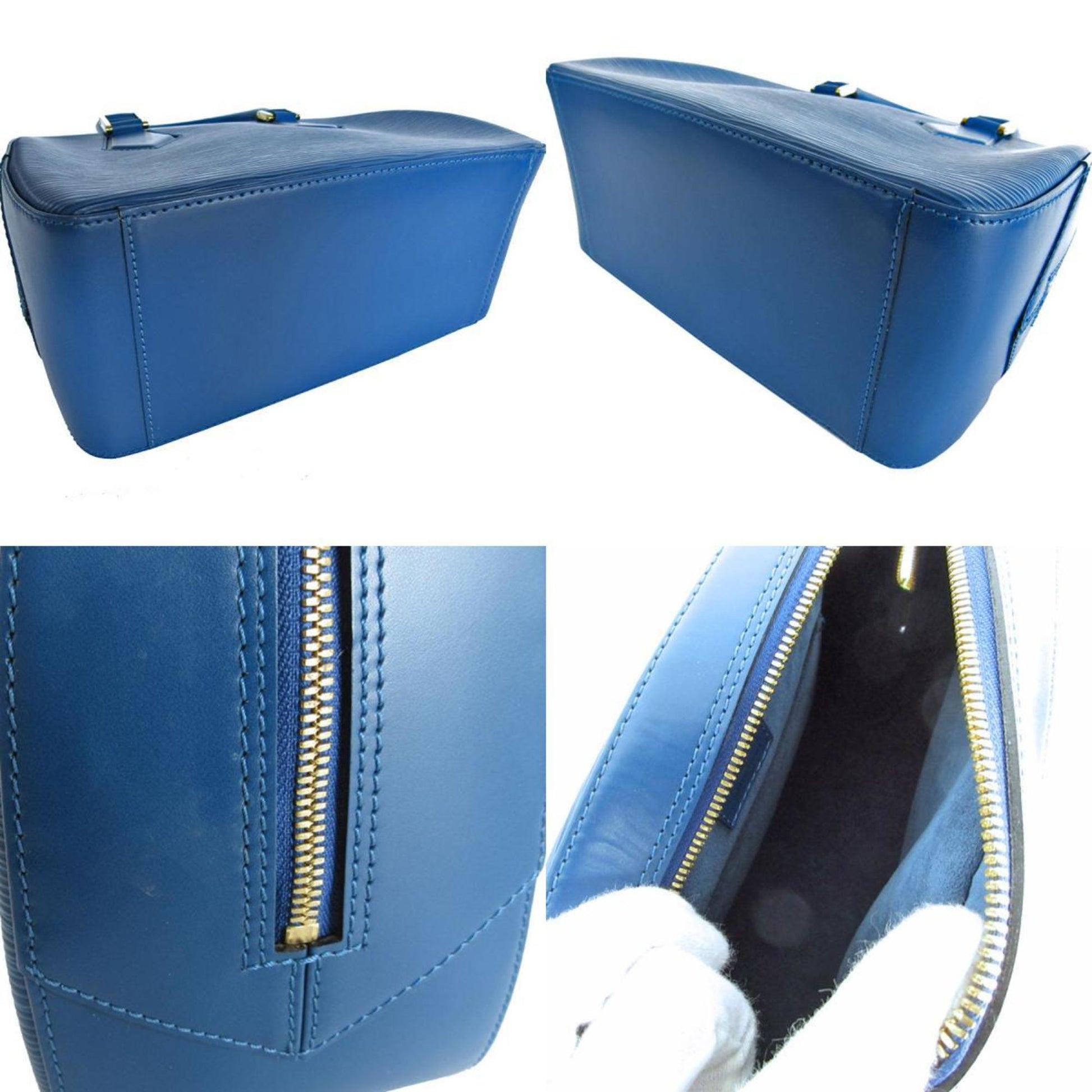 Louis Vuitton Sablon, Blue, Leather, handbag