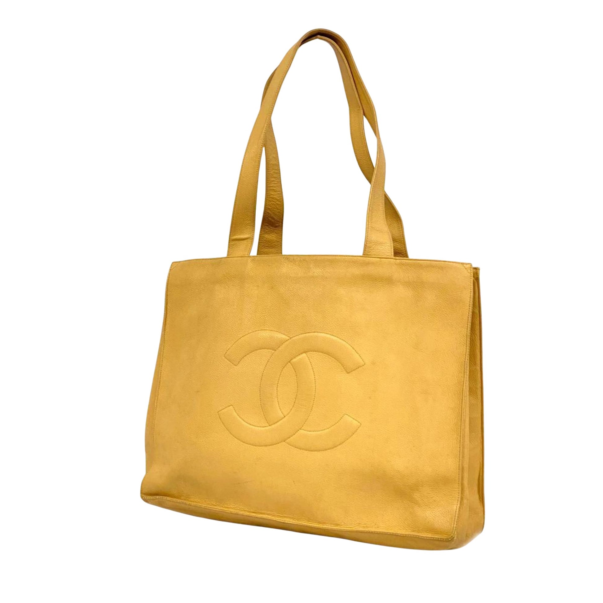 Chanel Logo CC, Beige, Leather, tote