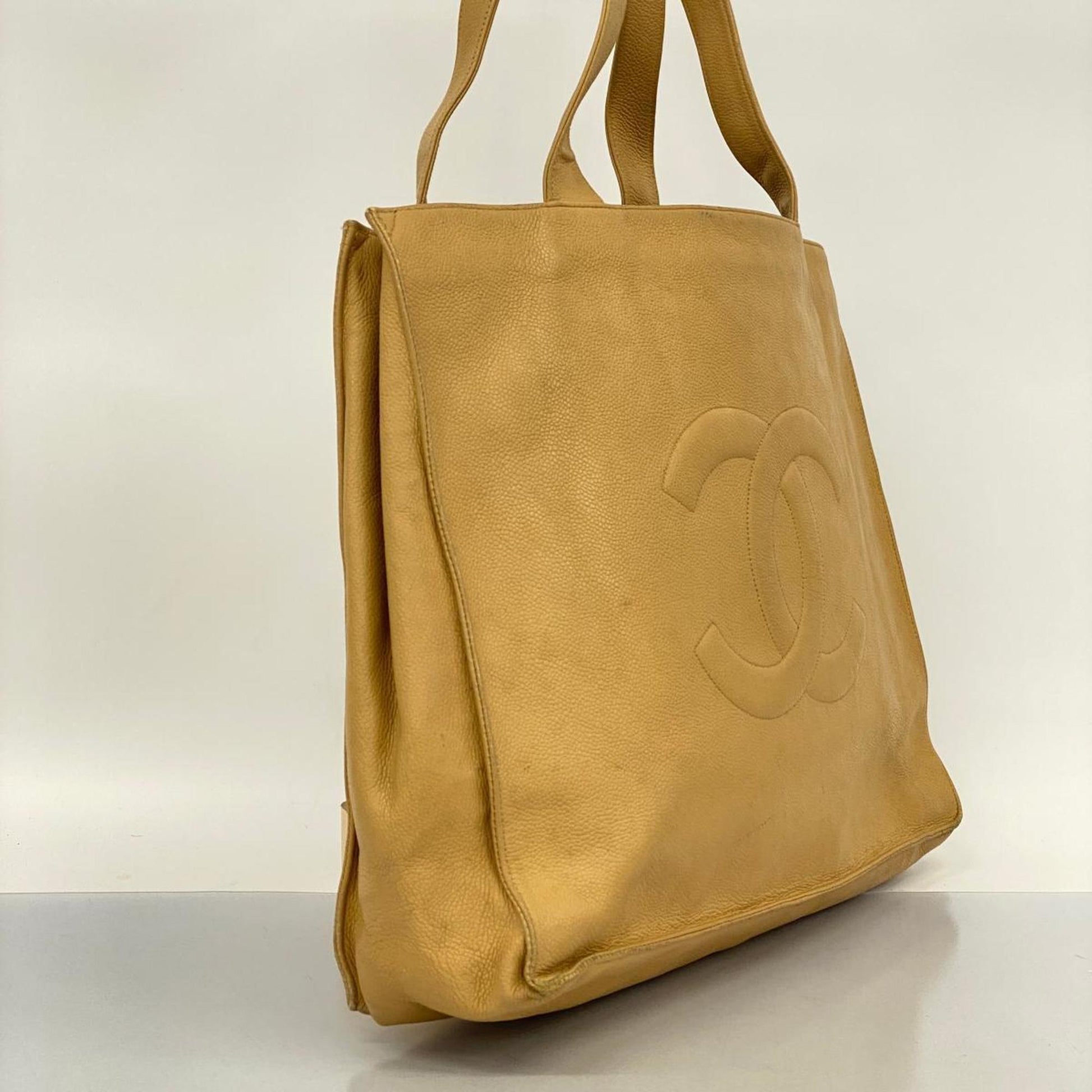 Chanel Logo CC, Beige, Leather, tote