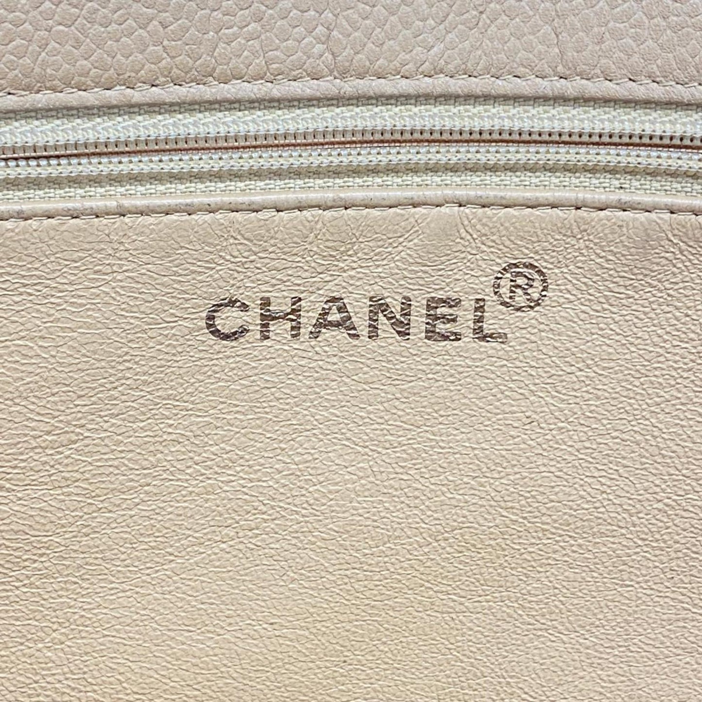 Chanel Logo CC, Beige, Leather, tote