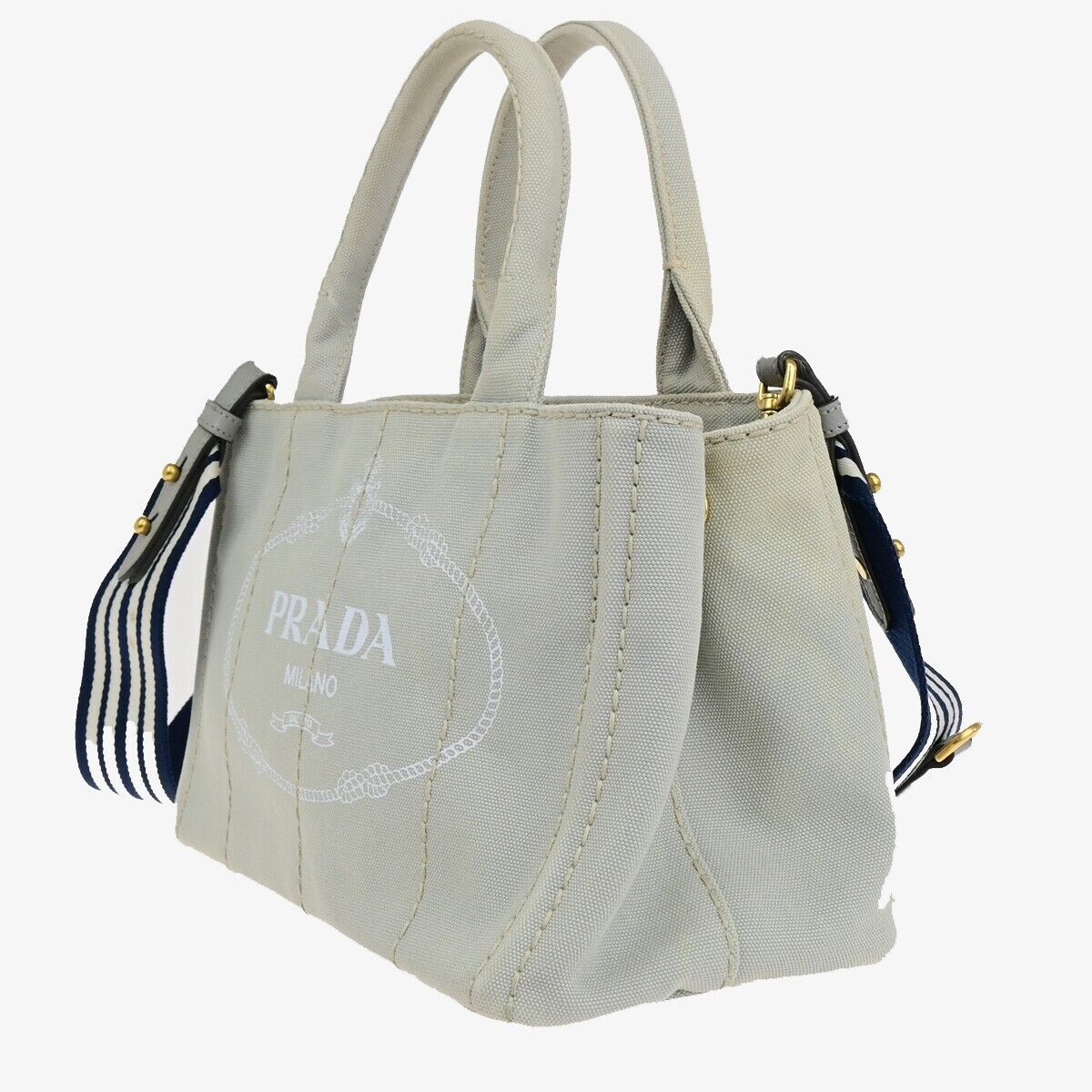 Prada Canapa, Grey, Canvas, handbag