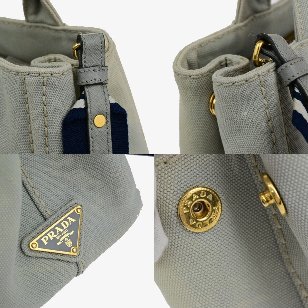 Prada Canapa, Grey, Canvas, handbag