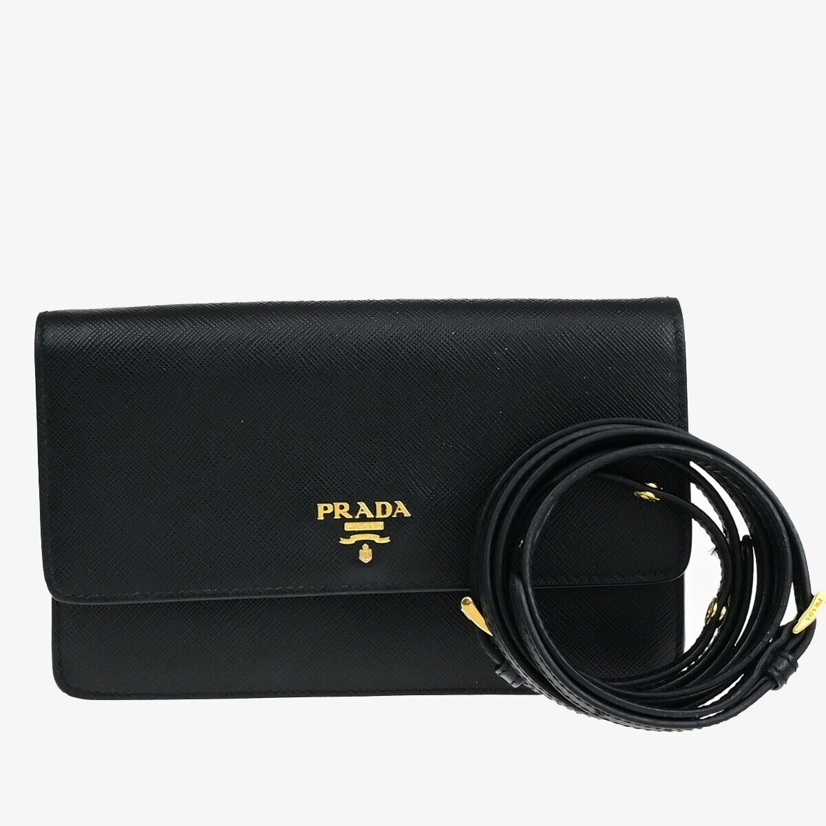 Prada Saffiano, Black, Leather, clutch