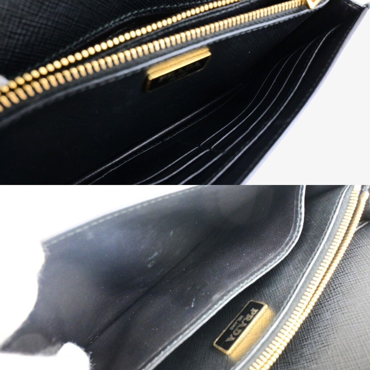 Prada Saffiano, Black, Leather, clutch