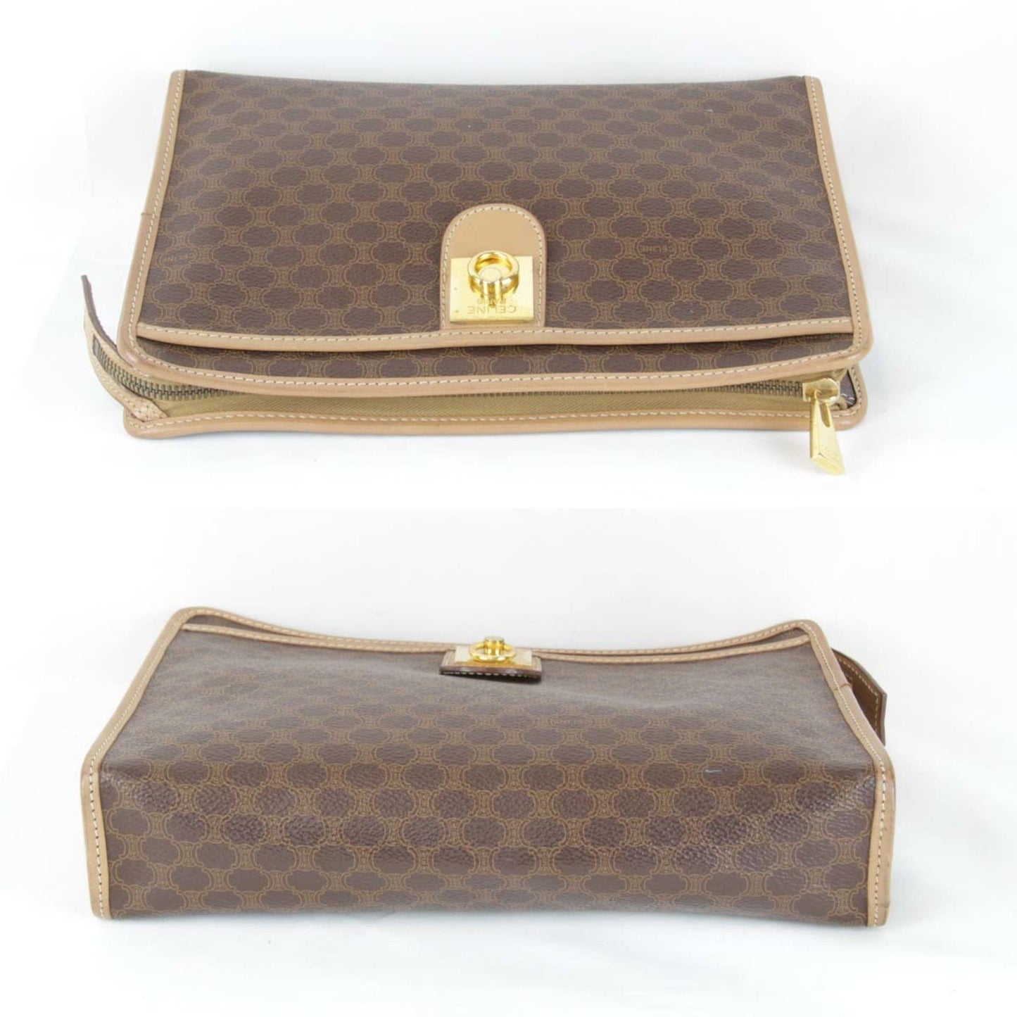 Céline Triomphe, Brown, Canvas, clutch