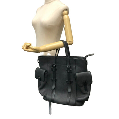Louis Vuitton Christopher, Black, Leather, tote