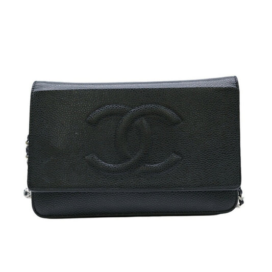 Chanel Wallet On Chain, Black, Leather, wallet