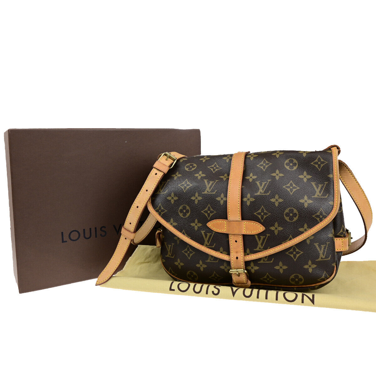 Louis Vuitton Saumur 30, Brown, Canvas, shoulder