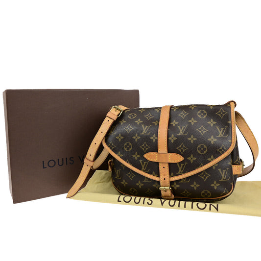 Louis Vuitton Saumur 30, Brown, Canvas, shoulder