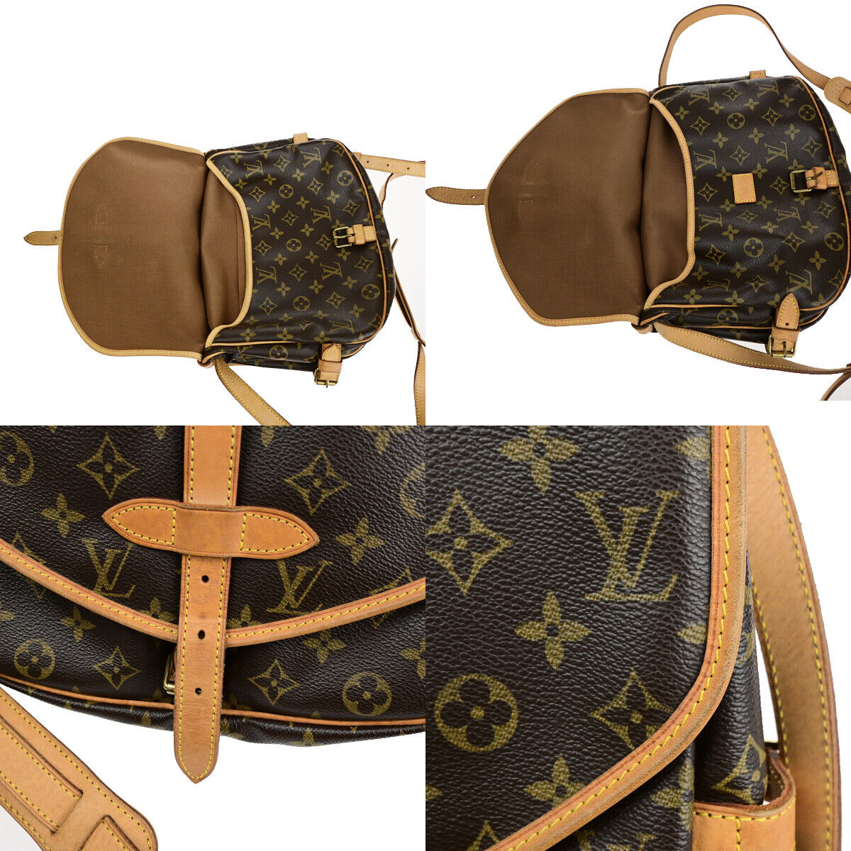 Louis Vuitton Saumur 30, Brown, Canvas, shoulder