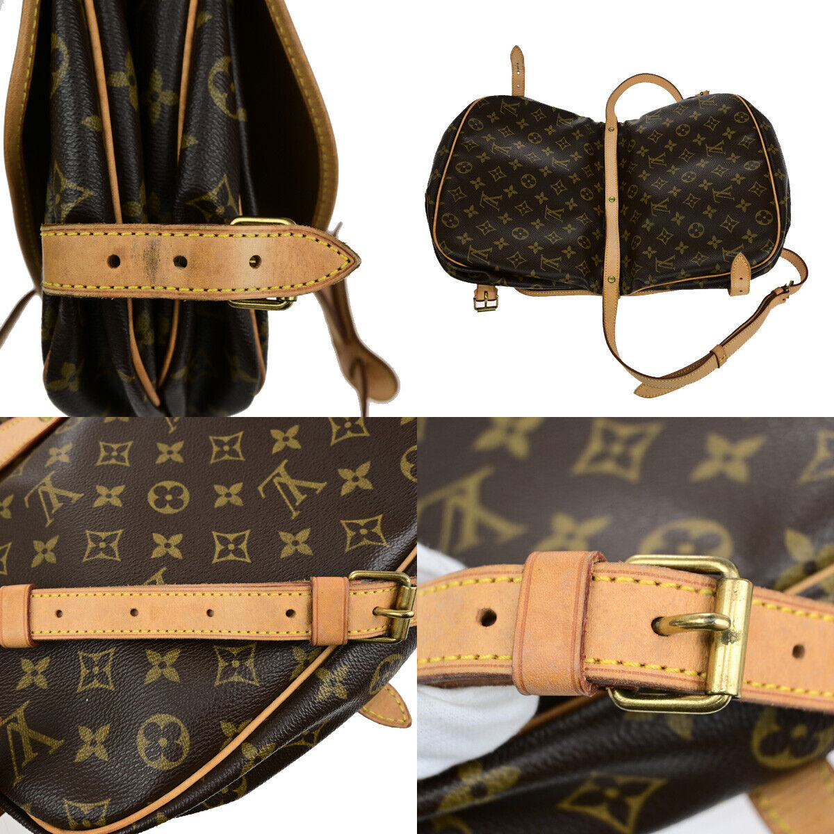 Louis Vuitton Saumur 30, Brown, Canvas, shoulder